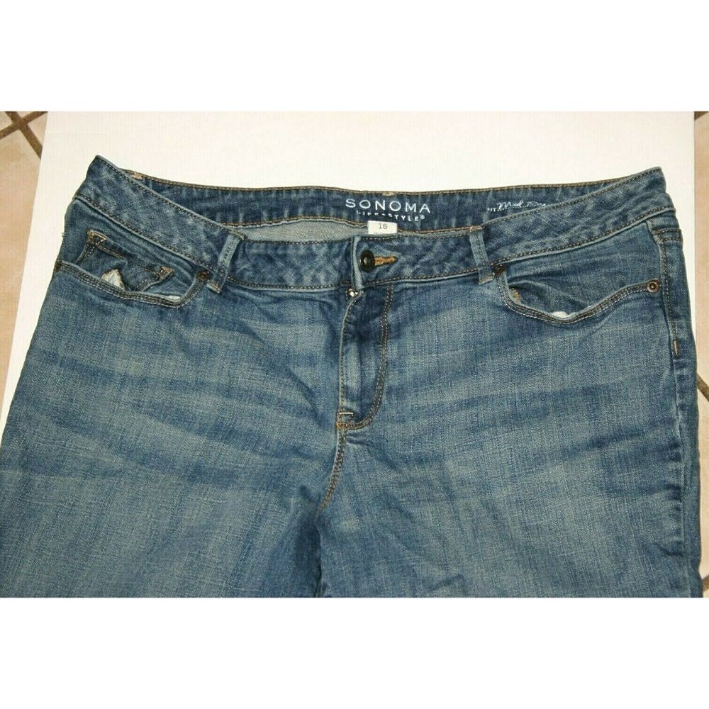 Sonoma jeans womens 16 mid rise demi bootcut crop unhem 36 x 22 blue
